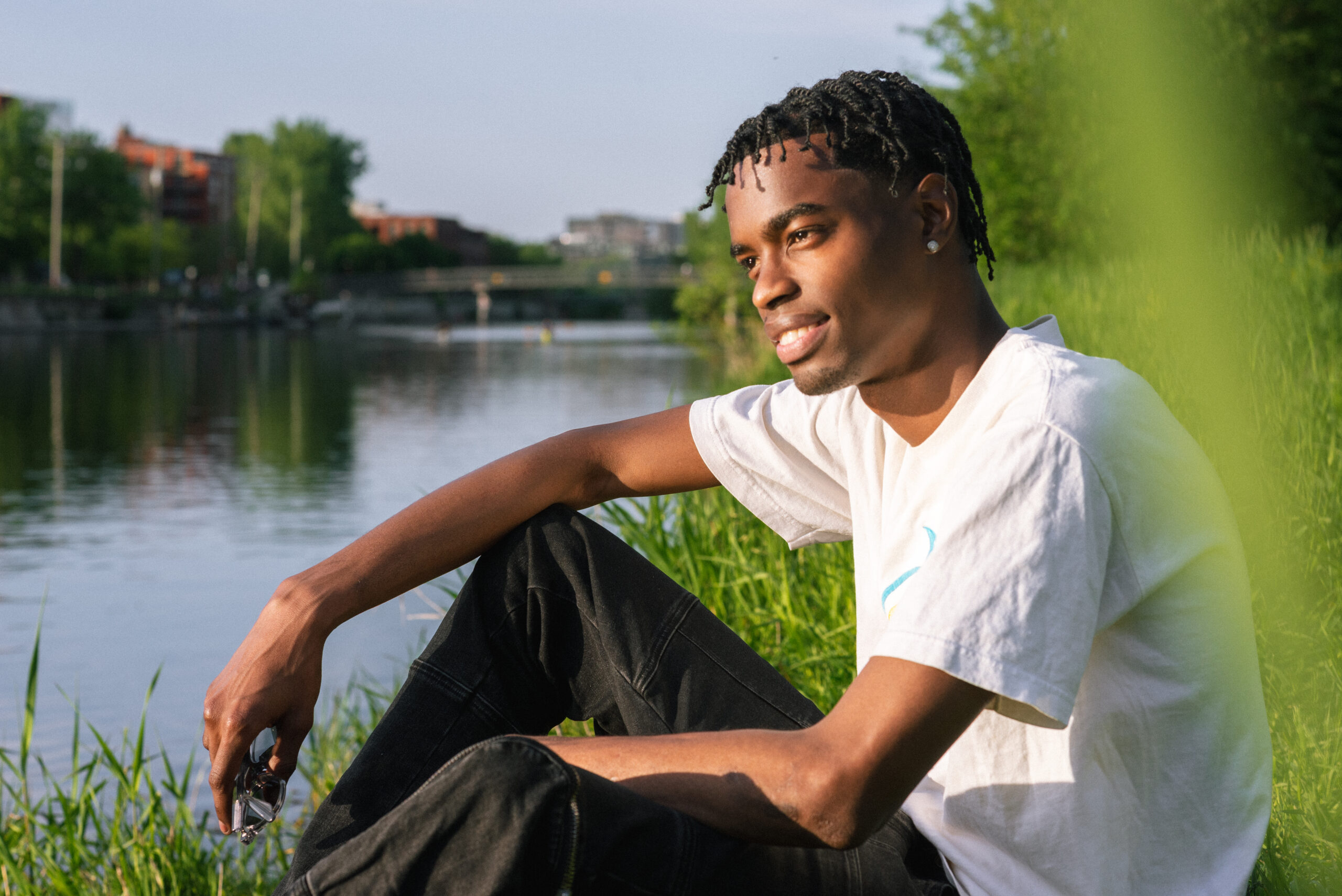 Abou, male model represented by Idée Models, Montreal modeling agency, in a summer fashion test shoot